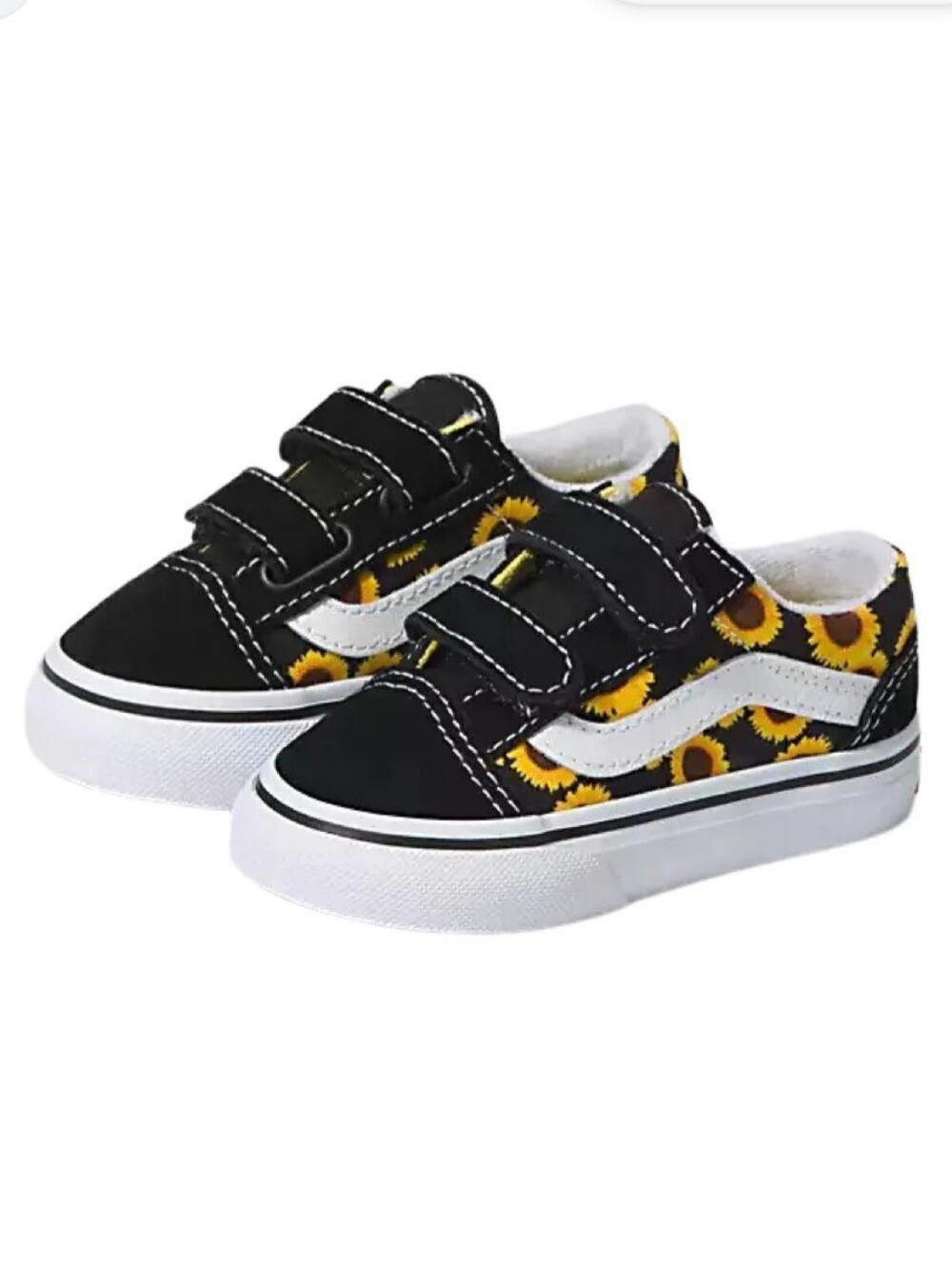VANS OLD SKOOL TODDLER SHOES SUNFLOWER CANVAS BLACK SUEDE EASY ON BABY SIZE 4